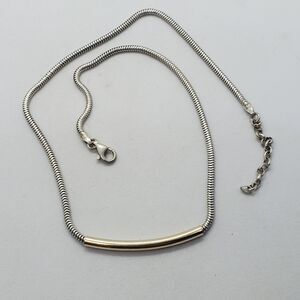 Sterling Silver Snake Chain Necklace with Bar Pendant 16.5-18.5"